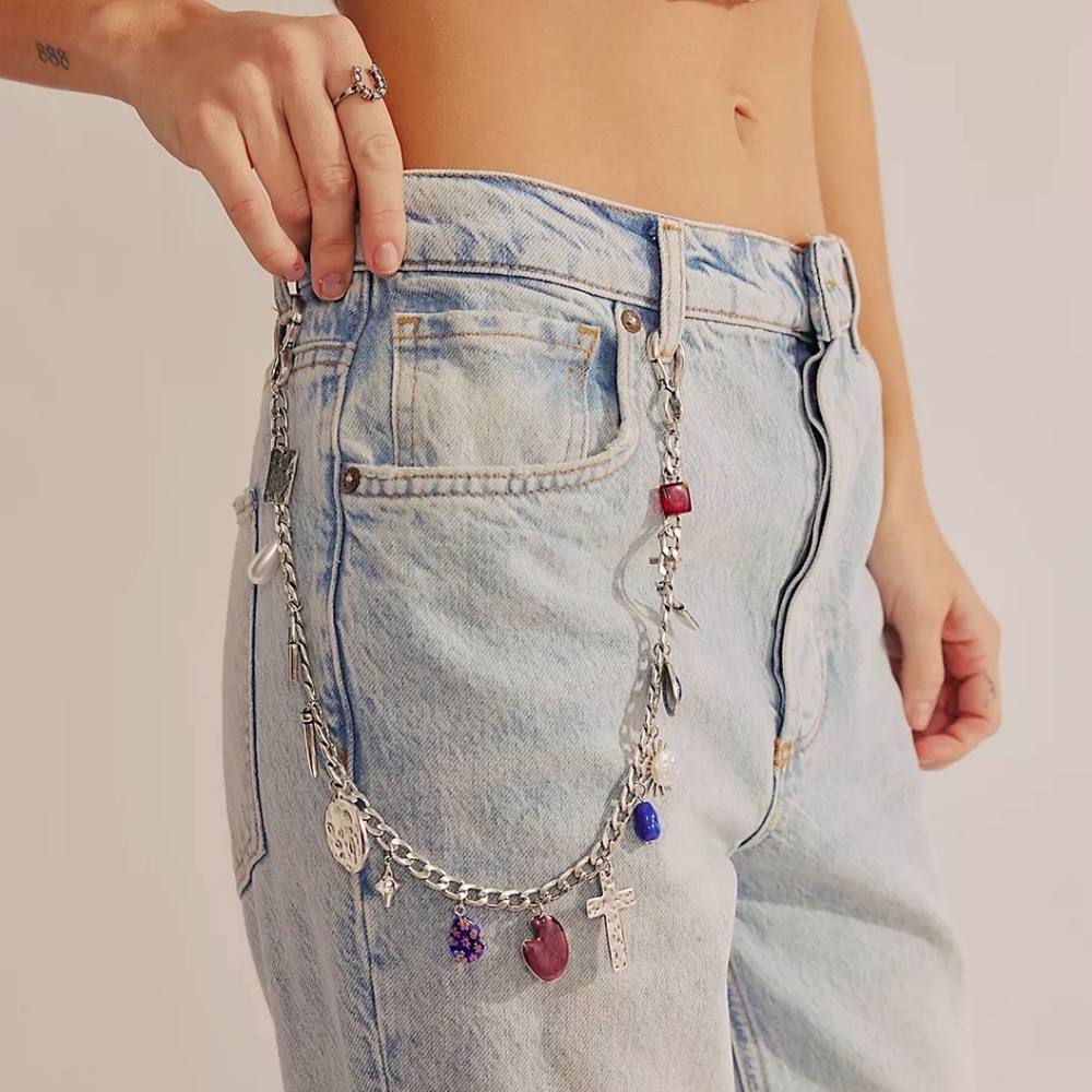 Free People Silver Charm Necklace with Blue, Pearl & Red Accents - Picture 5 of 6